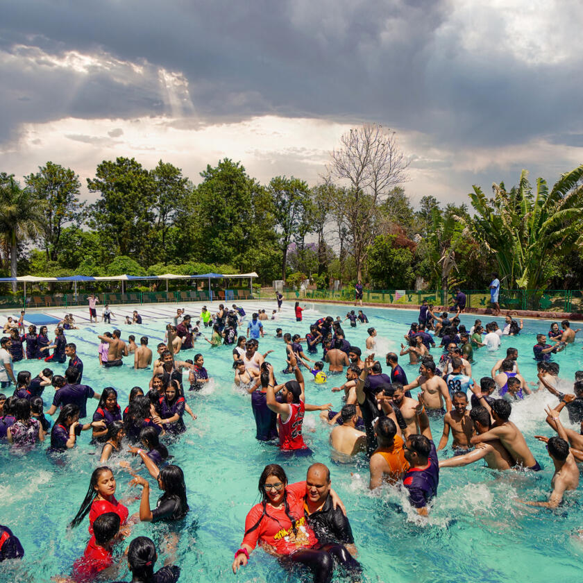 Kids enjoying water slides at Funcity Chandigarh during monsoon season